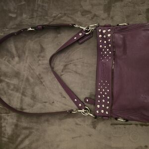 Coach Purple Studded Leather Shoulder Bag. This bag is in like new condition.